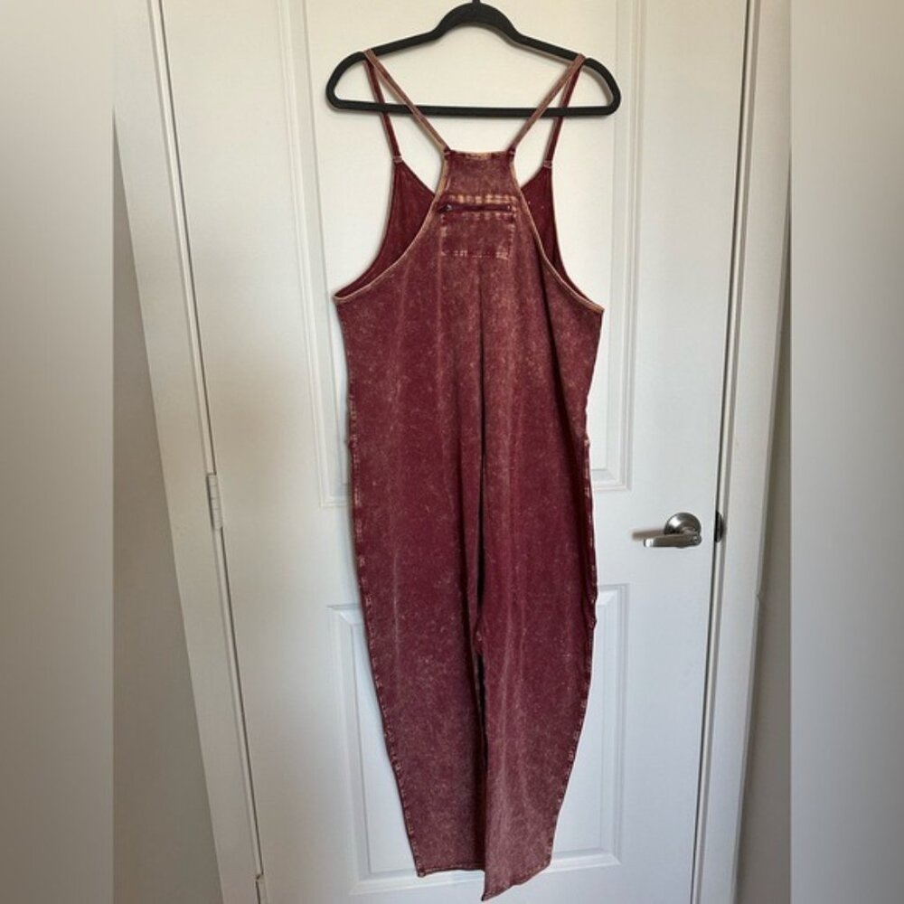 NEW ZENANA Burgundy Acid Wash Onesie Jumpsuit - Picture 4 of 8